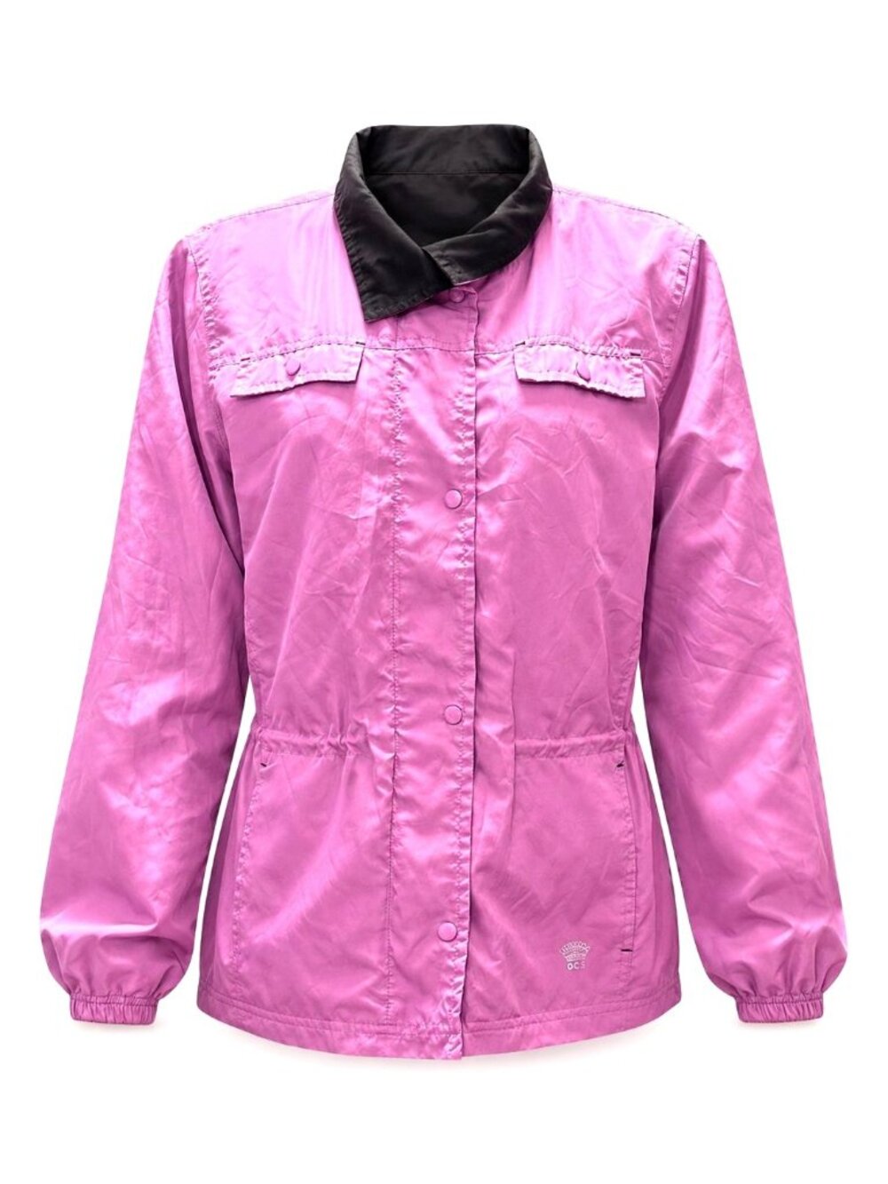 Oleg Cassini Sport Size M Fuchsia Windbreaker Jacket Black Collar Y2K Retro Chic